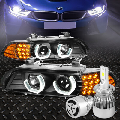 ЧЕРНАЯ 3D-ФАРА HALO + УГЛОВОЙ СВЕТИЛЬНИК + БЕЛЫЙ СВЕТОДИОД H7 HID + ВЕНТИЛЯТОР ДЛЯ 96-03 E39 5-Й СЕРИИ
