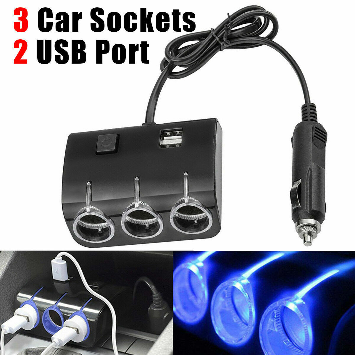 Plug Socket Splitter 12v Dual Usb Charger Power Adapter