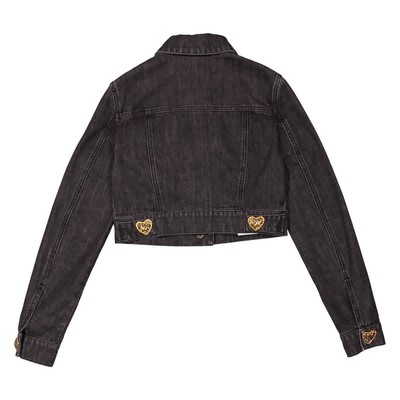 Pre-owned Moschino Heart Buttons Cropped Denim Jacket In Black