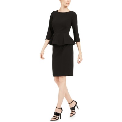 Женское черное офисное платье-футляр с баской и рукавами 3/4 от Calvin Klein 8 BHFO 5846