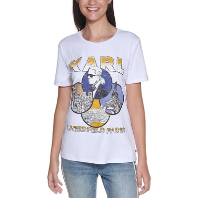 Женская белая футболка с логотипом Karl Lagerfeld Paris, графический топ-футболка M BHFO 5262
