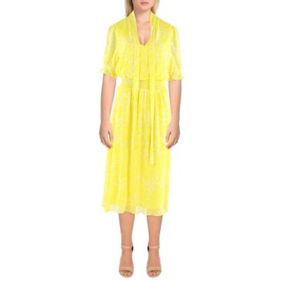 

Желтое миди-платье DKNY Womens с присборенным теленком и завязками на шее  BHFO 5613, Sunshine multi