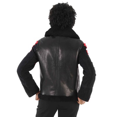 Pre-owned Burberry Leather And Shearling Contrast Sleeve Aviator Jacket In Black