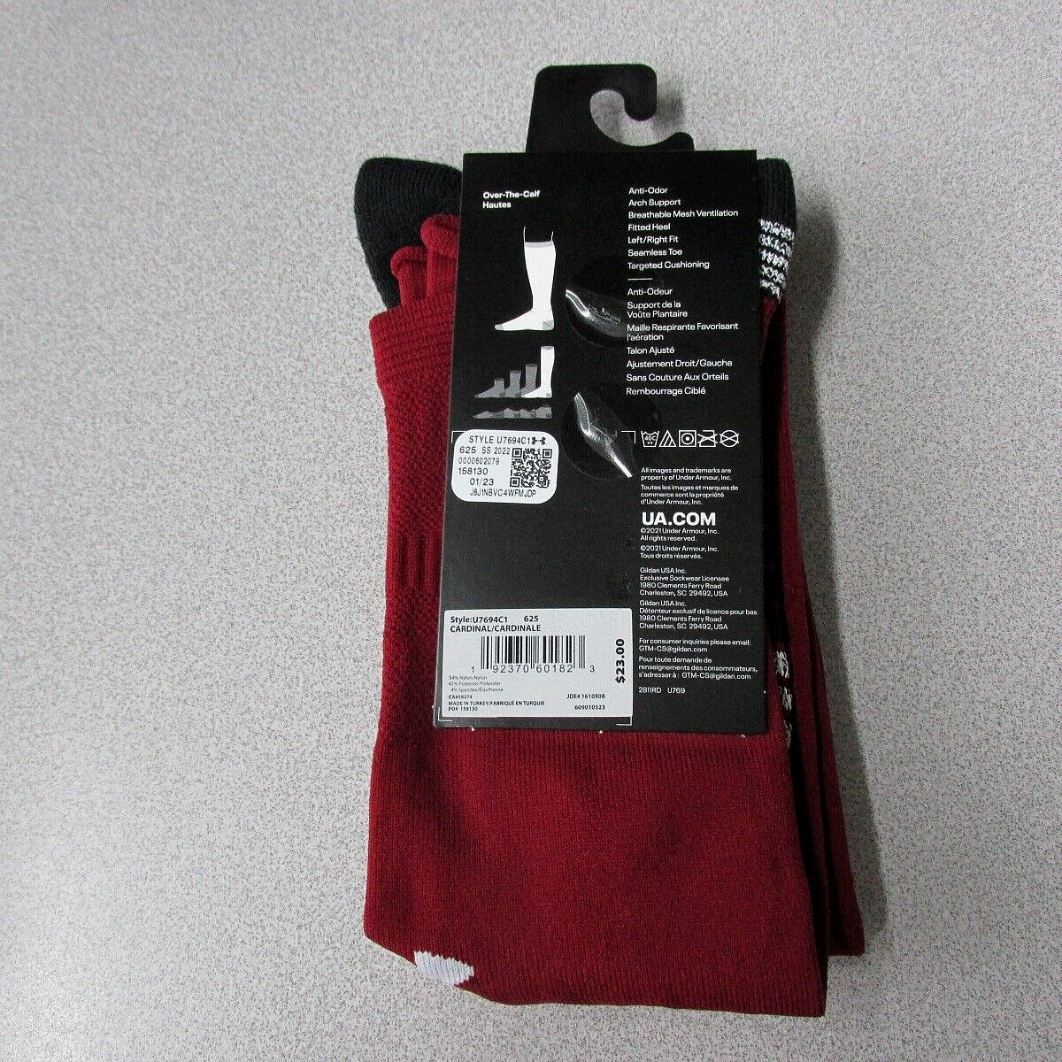 UNDER ARMOUR SOCCER PERFORMANCE OVER THE CALF SOCKS M 7-8.5 W 6-10 CARDINAL $23