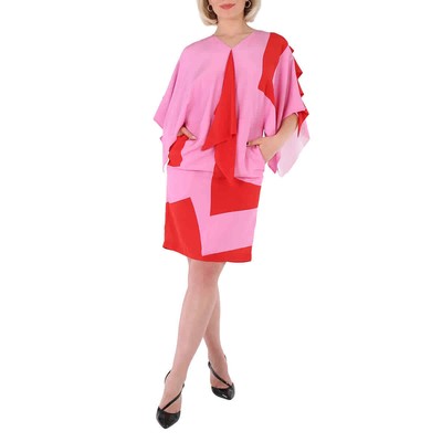 Pre-owned Burberry Ladies Primrose Pink Geometric Print Silk Crepe De Chine Cape Sleeve