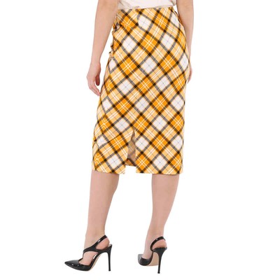 BURBERRY BURBERRY LADIES CITRUS ORANGE CHECK PRINT STRETCH JERSEY PENCIL SKIRT, BRAND