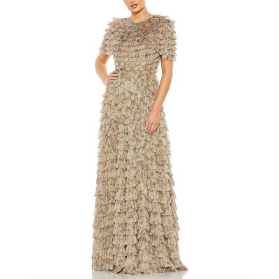 Mac Duggal Womens Beige Floral Print Maxi Evening Dress Gown 16 BHFO 2773