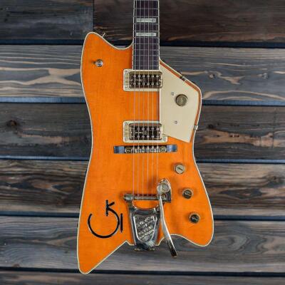 Western Orange Electric Guitar Pearloid Inlays 6 Strings Gold Hardware
