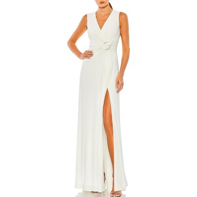 Ieena for Mac Duggal Женское длинное вечернее платье с запахом из искусственной кожи белого цвета 8 BHFO 8248