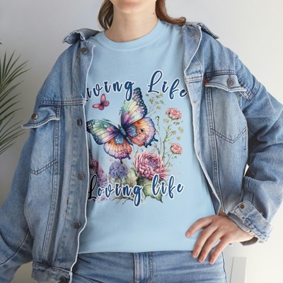 Butterfly living life loving life Unisex Heavy Cotton Tee