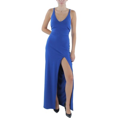 City Studios Womens Blue Maxi  Evening Dress Juniors 17 BHFO 9564