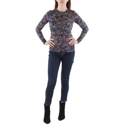 Женский синий пуловер с круглым вырезом и животным принтом BCBGMAXAZRIA XXS BHFO 2778