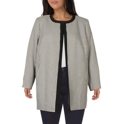 Le Suit Womens B/W Woven Houndstooth Long Open Front Jacket Plus 20W BHFO 2167
