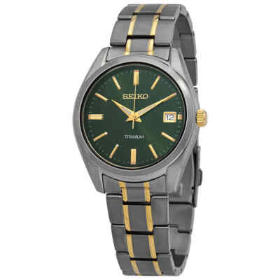Pre-owned Seiko Essentials Quartz Green Dial Men's Watch Sur377