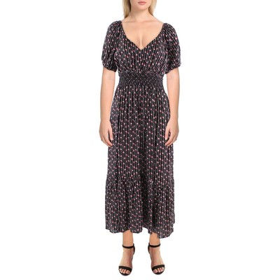 

Black Tape_ Женское черное длинное платье миди с цветочным принтом  BHFO 3275, Floral fancy