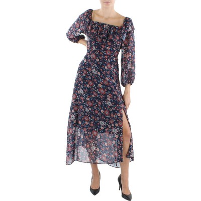 

Женское темно-синее вечернее платье миди с открытыми плечами BCBGeneration  BHFO 7233, Navy floral