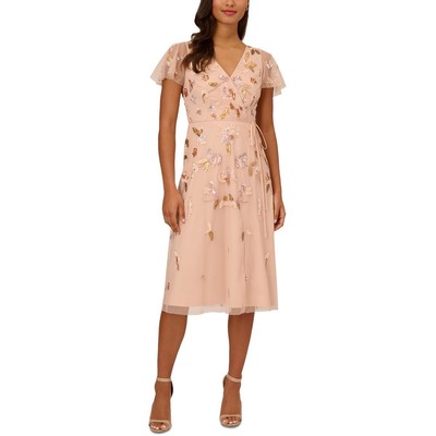 Женское розовое миди-платье с вышивкой Adrianna Papell Petites 10P BHFO 7713