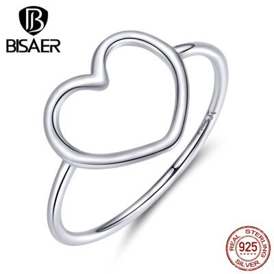 Bisaer European Women 925 Sterling Silver heart-shaped Finger Rings For Girls