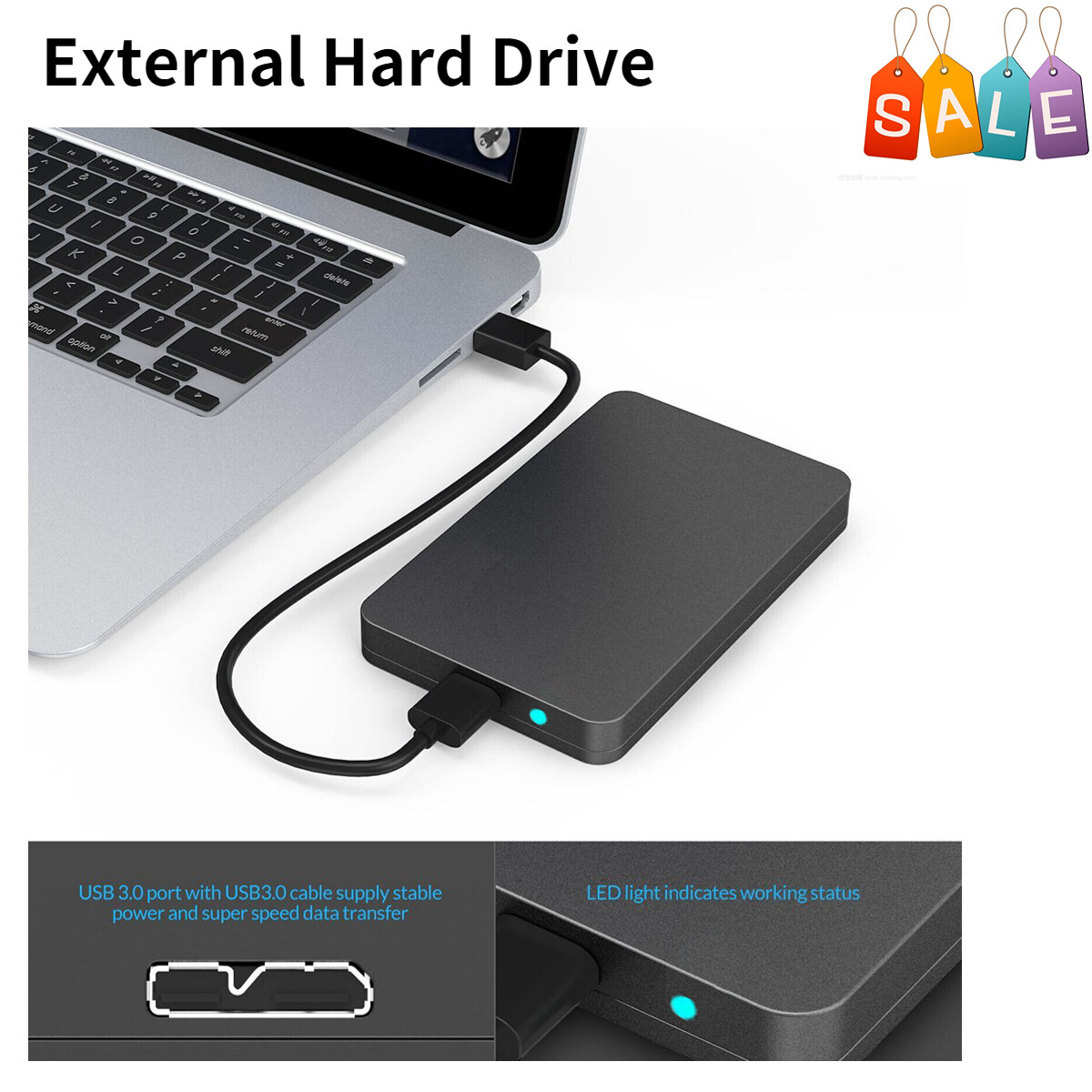 Portable Desktop Mobile Hard Disk Case USB 2.0 2TB SATA SSD External Hard Drive