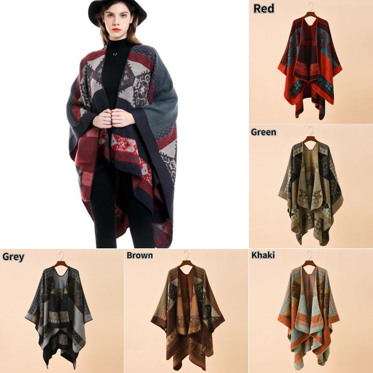 Lady Faux Cashmere Shawls Wraps Ponchos Oversized Cape