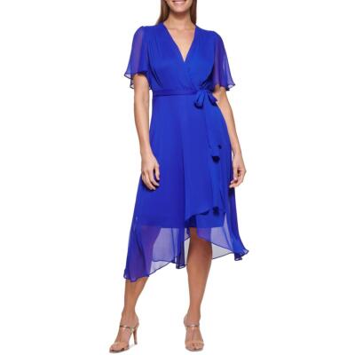 

Женское синее полуформальное платье миди с запахом DKNY  BHFO 8595, Iris