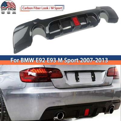 Carbon Look Rear Bumper Diffuser w/ Light For BMW E92 E93 2 DOOR M Sport 2007-13
