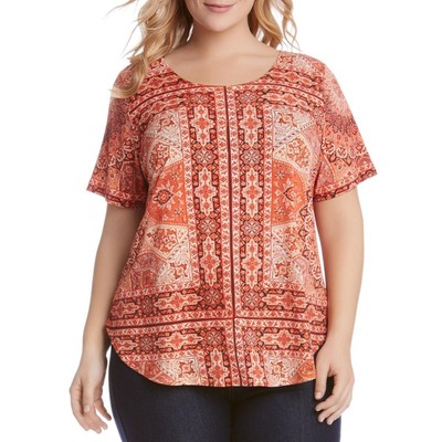 Karen Kane Womens Orange Printed Casual Top Shirt Plus 1X BHFO 4226