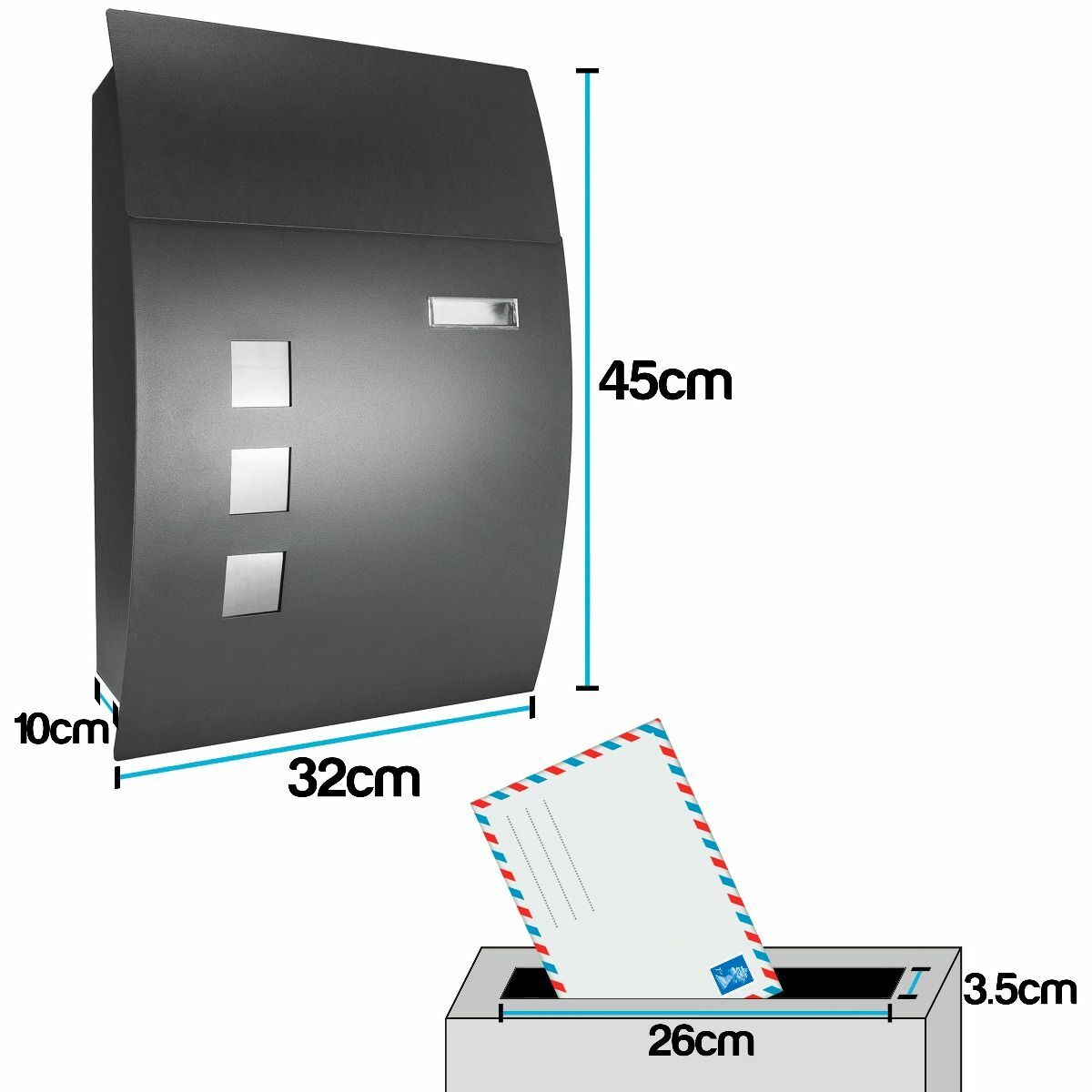 Large Wall Mounted Letter Box Steel Secure Mail Post Key Lock Curved Home Office - Picture 2 of 8