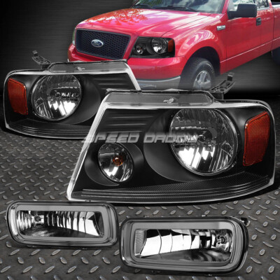 ЧЕРНАЯ ФАРА В КОРПУСЕ + ЯНТАРНЫЙ УГОЛОК + ДЫМЧАТАЯ ПРОТИВОТУМАННАЯ ФАРА OE ДЛЯ FORD F150 04-06