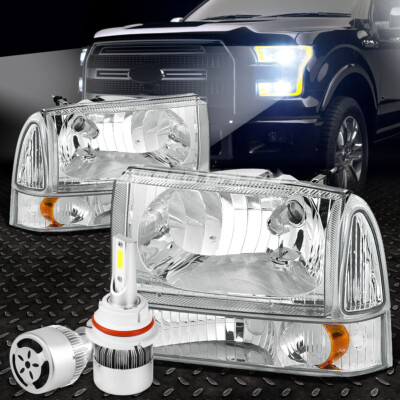 ХРОМИРОВАННЫЙ КОРПУС ФАРЫ + ЯНТАРНЫЙ УГОЛОК + БЕЛЫЙ СВЕТОДИОД 9007 HID + ВЕНТИЛЯТОР ДЛЯ 99-04 SUPERDUTY