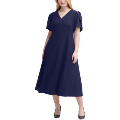 

Женское темно-синее вязаное платье миди с рукавами-тюльпанами Calvin Klein Plus  BHFO 9322, Indigo