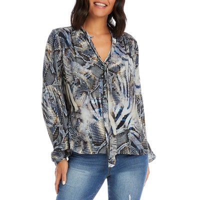 Karen Kane Womens Blouson Snake Print Tie front Blouse Shirt BHFO 8567