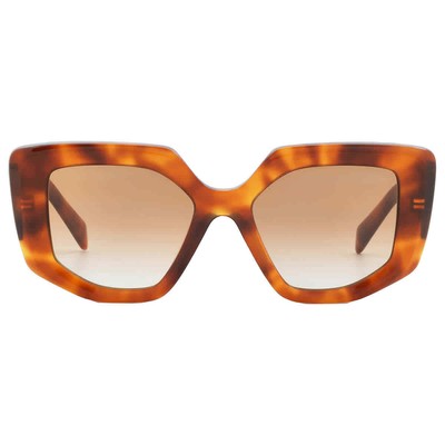 Pre-owned Prada Brown Gradient Irregular Ladies Sunglasses Pr 14zs 18r70e 50