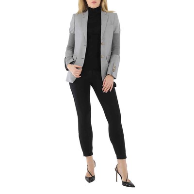 Pre-owned Burberry Ladies Ribbed-panel Single-breasted Wool Blazer Jacket, Brand Size 6 In Check Description