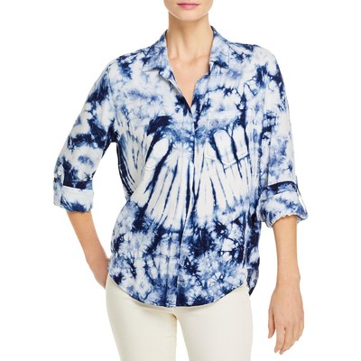 

Женская синяя рубашка на пуговицах с V-образным вырезом Aqua Aqua  BHFO 8007, Dk navy tiedye