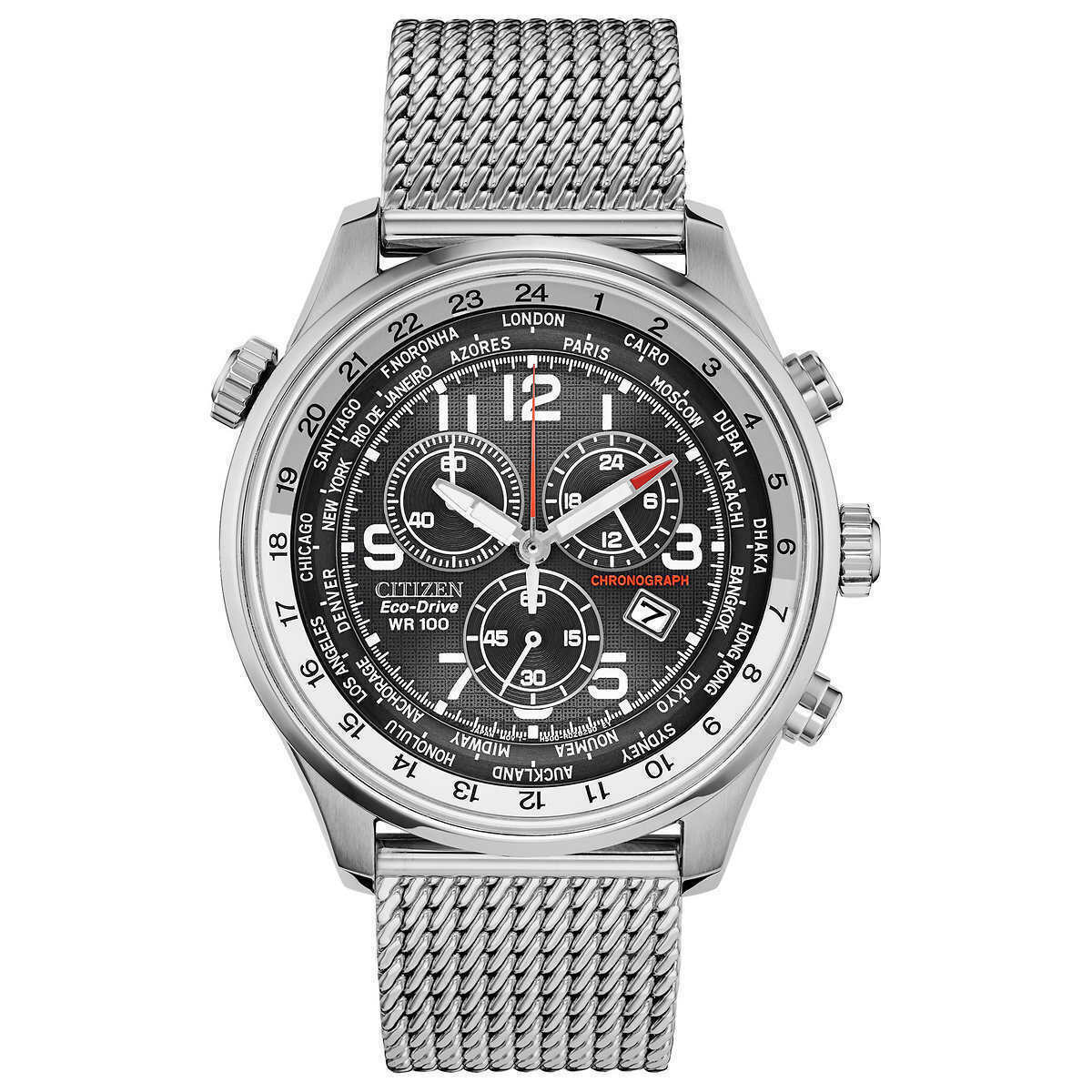 Pre-owned Citizen At0361-81e Eco-drive Chronograph Stainless Mesh Band Mens Watch $600