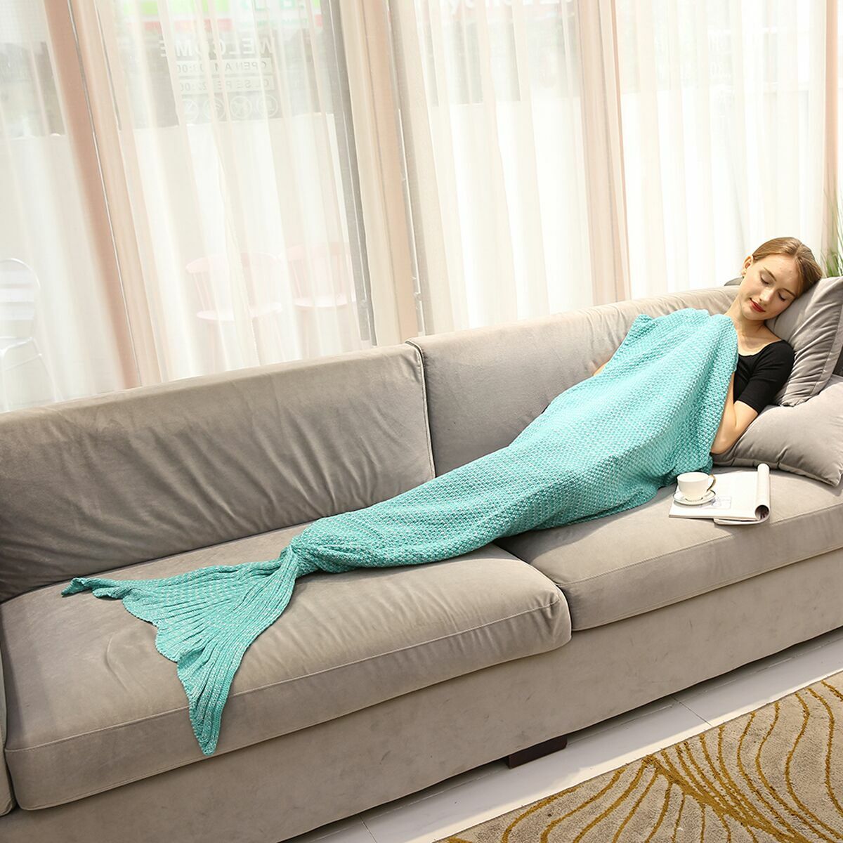 Mermaid Tail Blanket for Teens Kids Adult Super Soft Sleeping Sofa Room Blanket
