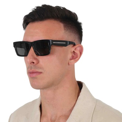 Pre-owned Prada Polarized Black Rectangular Men's Sunglasses Pr 25zsf 1ab08g 56