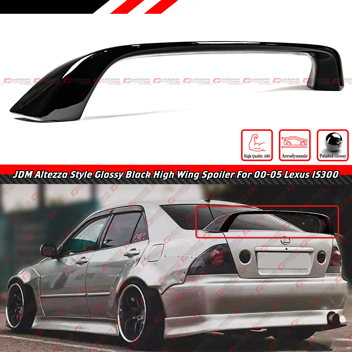 FOR 00-05 LEXUS IS300 SEDAN JDM ALTEZZA STYLE GLOSS BLK HIGH WING TRUNK SPOILER