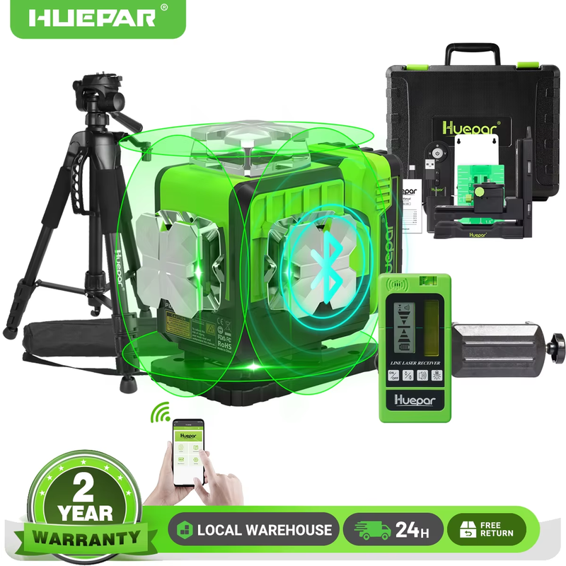 4D 16-Line Self-Leveling Laser Level with Green Beam,Remote,Receiver/Tripod,High