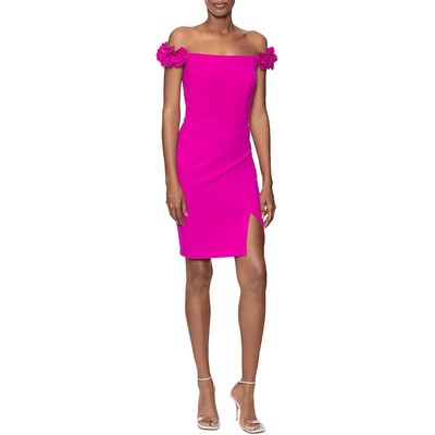 Aqua Womens Purple Off-The-Shoulder Mini Floral Sheath Dress 4 BHFO 9867