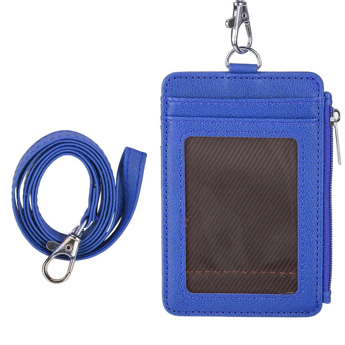 ID Badge Card Holder Synthetic Leather Vertical Clip Neck Strap Lanyard Case US