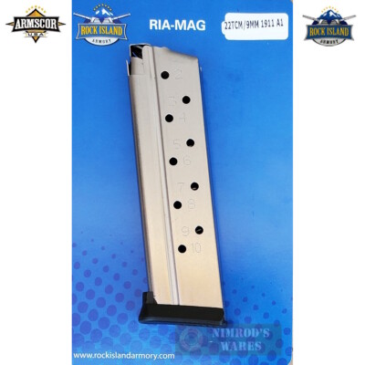 Rock Island Armscor 1911 22 TCM 9mm .38 Super 10-Round A1 MAGAZINE 38.747 STEEL