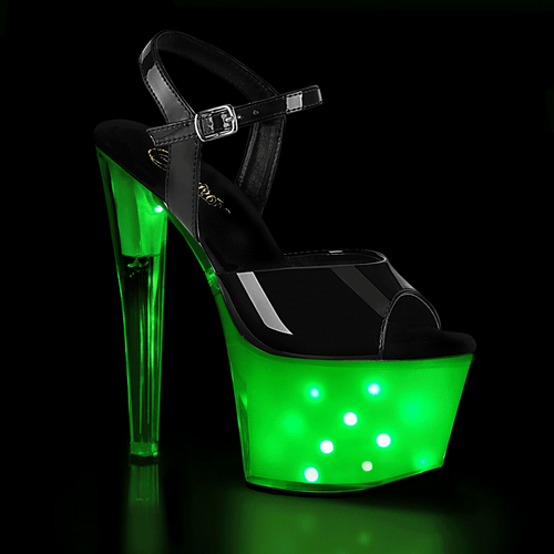 PLEASER ILLUMINATOR-709 PLEASER DAMEN PLATEAU SANDALETTEN LED SCHWARZ LACK LEUCHTEND