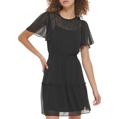 Женское короткое вечернее мини-платье из черного шифона Karl Lagerfeld Paris 10 BHFO 4114