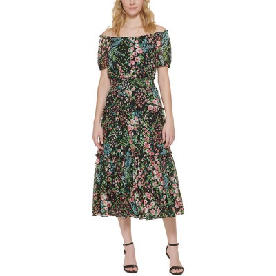 

Женское черное длинное летнее макси-платье Tommy Hilfiger с оборками  BHFO 1821, Черный