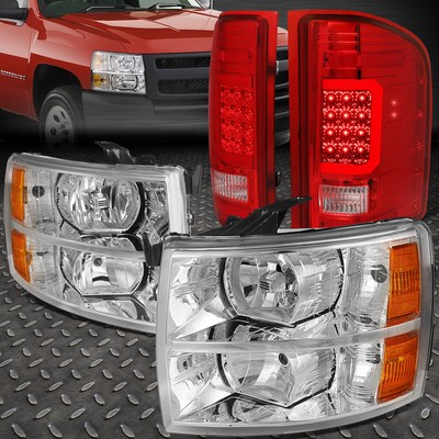 ДЛЯ 07-14 SILVERADO ХРОМИРОВАННЫЙ КОРПУС, ЯНТАРНАЯ УГЛОВАЯ ФАРА + 3D СВЕТОДИОДНЫЙ ЗАДНИЙ ФОНАРЬ C-ОБРАЗНОЙ ФОРМЫ