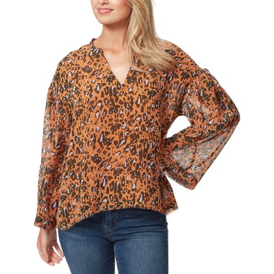 Женская оранжевая блузка с разрезным вырезом и животным принтом Jessica Simpson S BHFO 8756