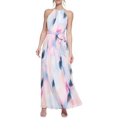

DKNY Женское белое шифоновое полуформальное вечернее платье с принтом  BHFO 9724, Rose multi