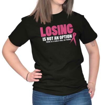 Breast Cancer Awareness Fighter Pray Cure Womens Graphic Crewneck T Shirt Tee